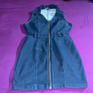 Blue Sleeveless V neck Jean Dress L